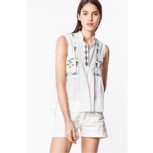 Zadig & Voltaire Tilda Voile Embroidered Sleeveless Cotton Tank Blouse Small